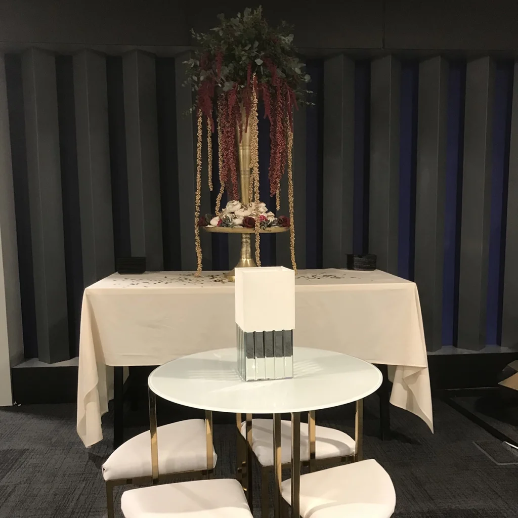 TV Draping tall floral display