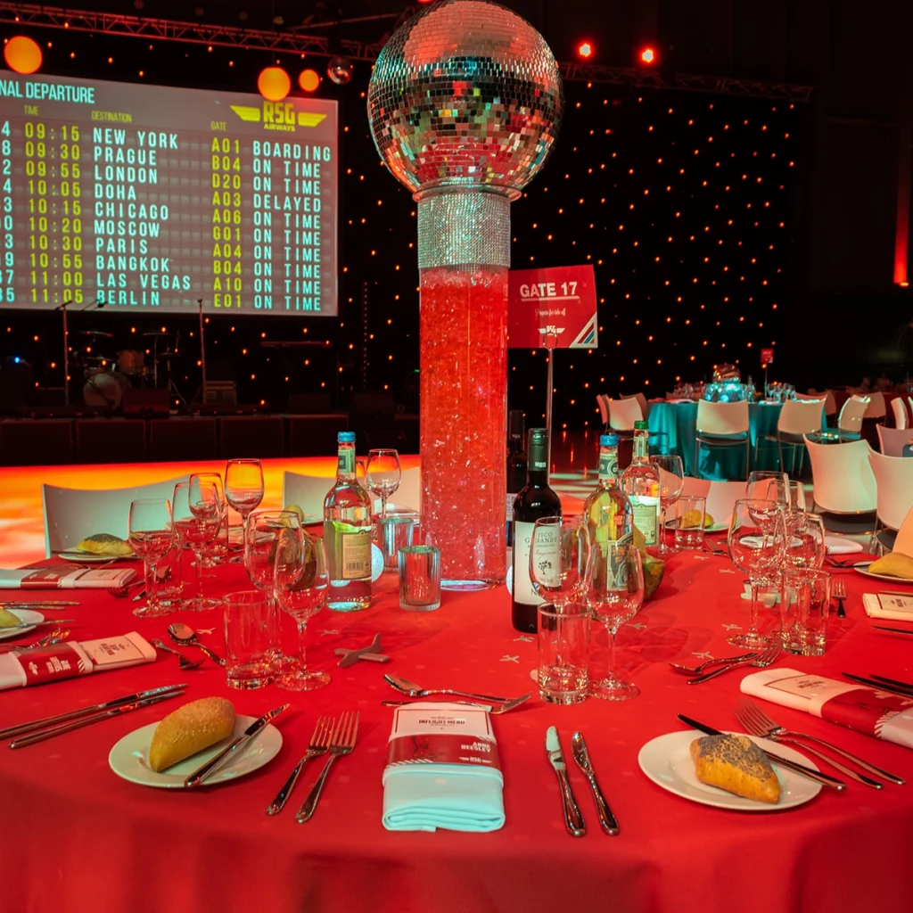 Disco ball and red themed event