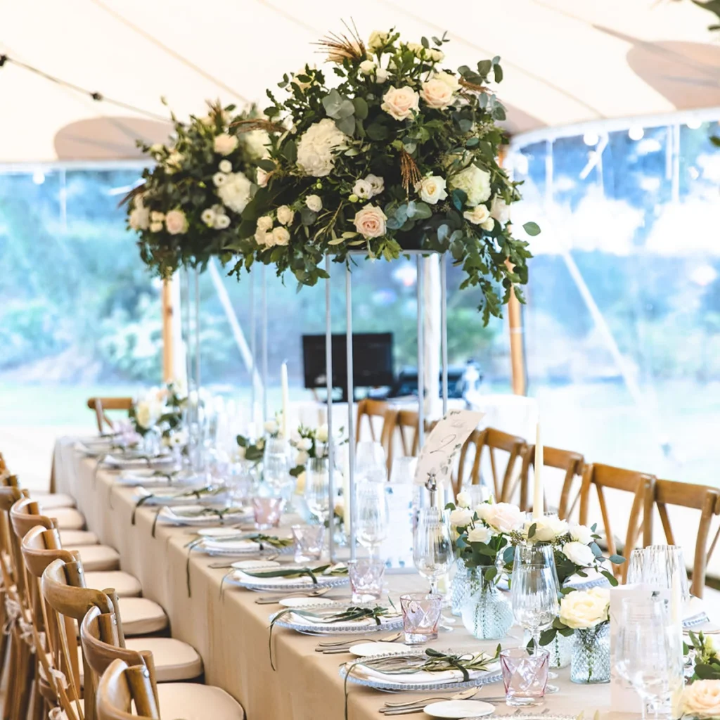 Cream and gold flowers on table
