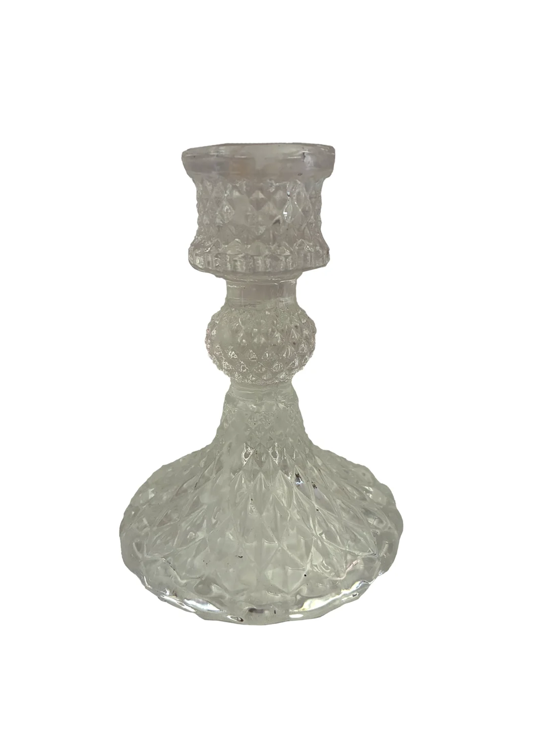 Crystal diamond-cut candlestick with a fluted top, shown against a white background.